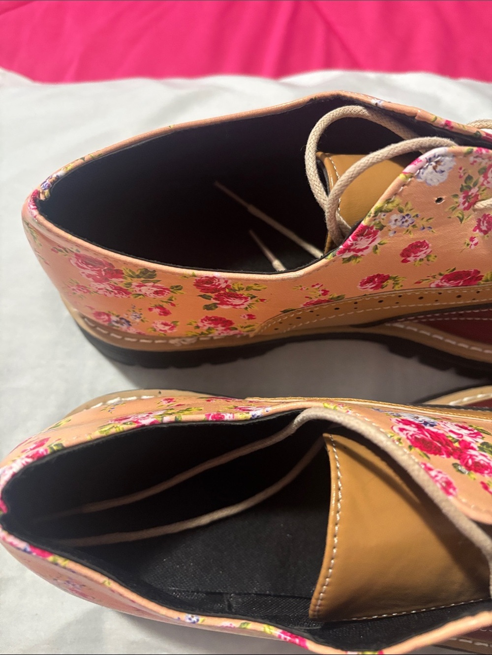 Floral Accent Two-Tone Oxford Flats - Burgundy & Tan - Picture 6 of 7